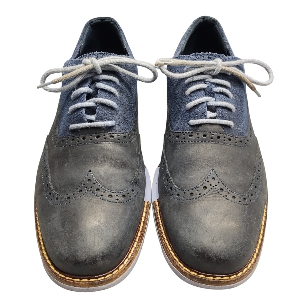 Cole Haan Great Jones Wingtip Oxford Shoes Mens US 8M Navy Cuban‎ Heel Lace Up